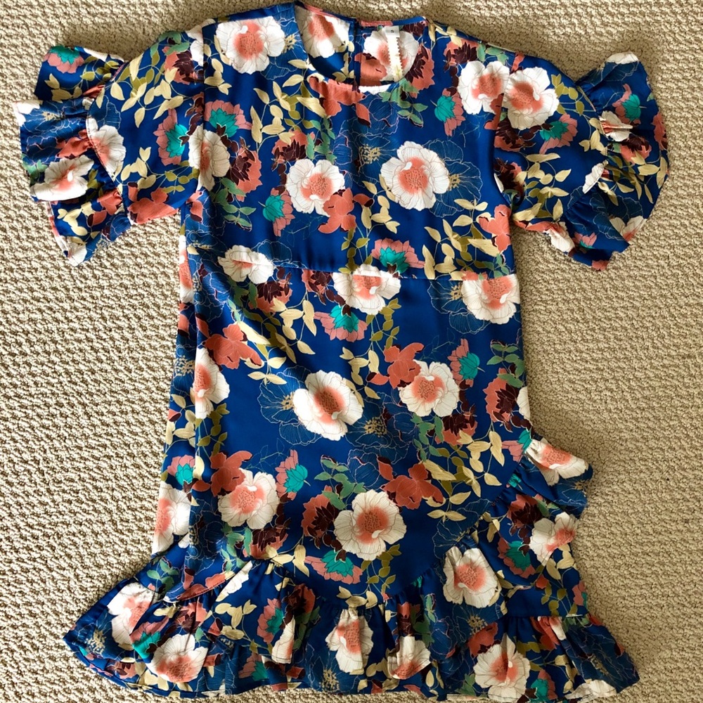 Uncle Frank EUC size S blue floral dress ruffles